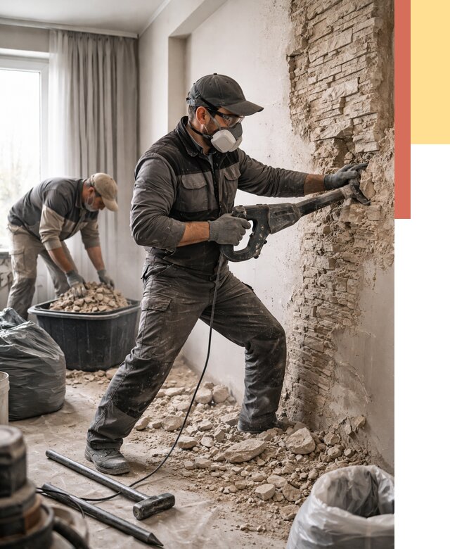 Демонтаж декоративного камня в Комсомольске-на-Амуре от 1480 руб/м² — быстро и недорого | ОТДЕЛОЧНИК-Кмс