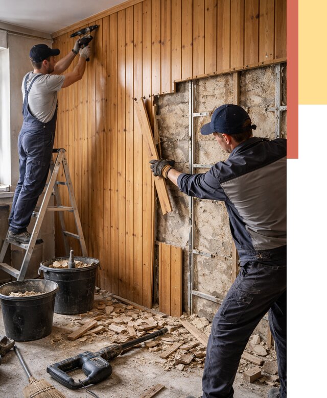 Демонтаж вагонки со стен в Комсомольске-на-Амуре от 1480 руб. — снятие, удаление, срочно | ОТДЕЛОЧНИК-Кмс