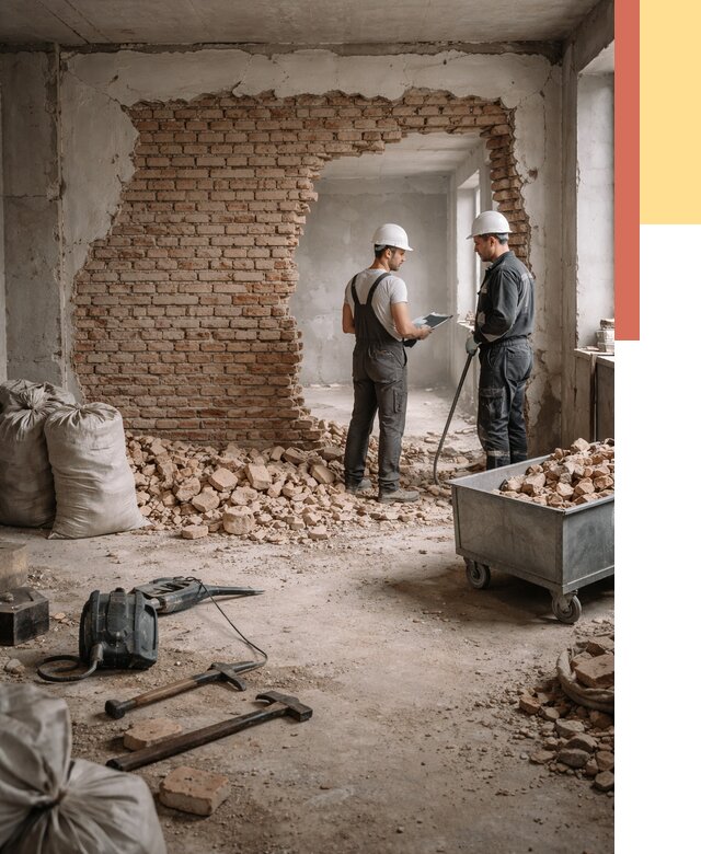 Демонтаж кирпичных стен в Комсомольске-на-Амуре от 4286 руб. — быстро, недорого, под ключ | ОТДЕЛОЧНИК-Кмс