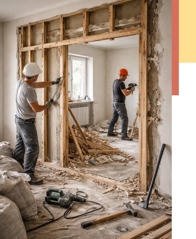 Демонтаж деревянных перегородок в Комсомольске-на-Амуре от 3265 руб. — быстро и недорого | ОТДЕЛОЧНИК-Кмс