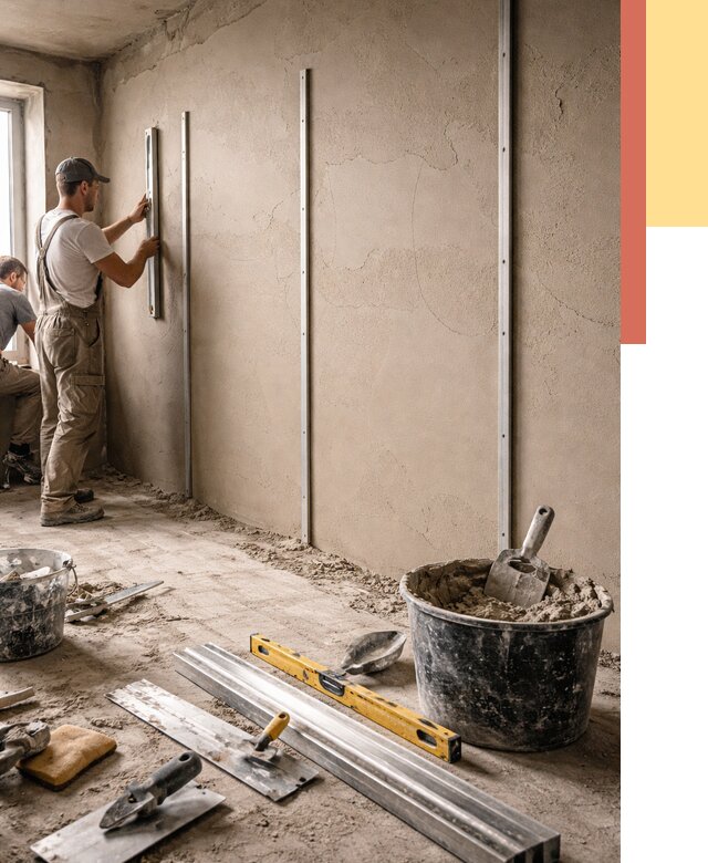 Штукатурка стен по маякам в Комсомольске-на-Амуре от 5612 руб./м² — выравнивание под ключ | ОТДЕЛОЧНИК-Кмс