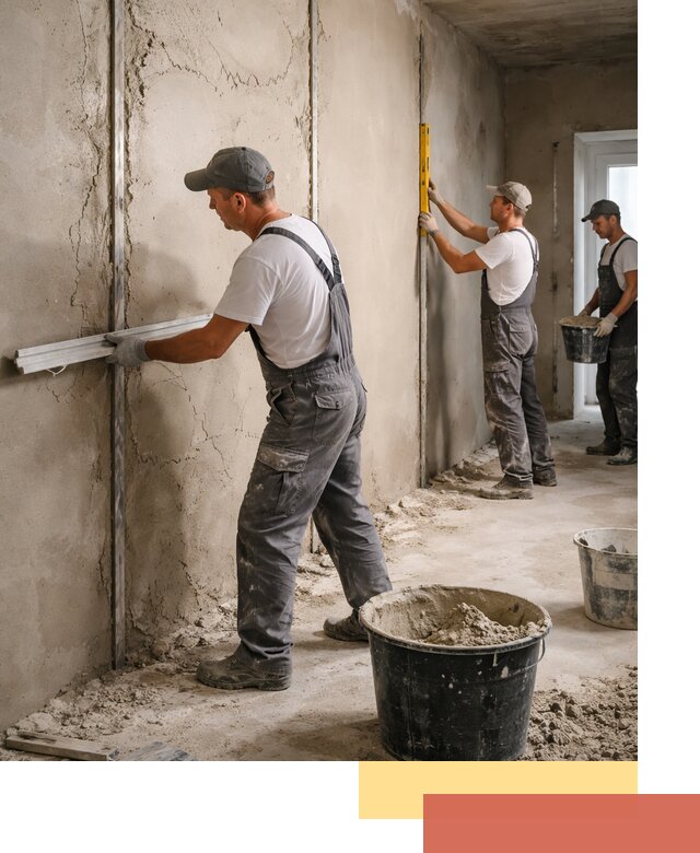 Штукатурка стен по маякам в Комсомольске-на-Амуре — точная и ровная поверхность