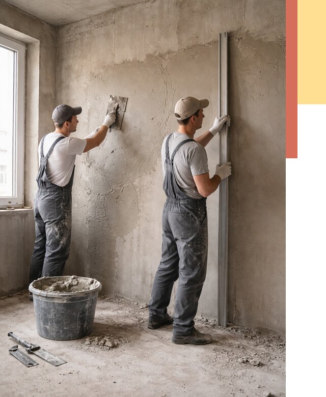 Штукатурка бетонных стен в Комсомольске-на-Амуре от 4592 руб/м² — качественно и быстро | ОТДЕЛОЧНИК-Кмс