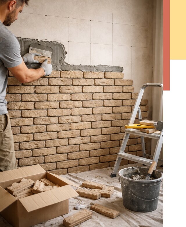 Монтаж декоративного кирпича в Комсомольске-на-Амуре от 3265 руб./м² — быстро и недорого | ОТДЕЛОЧНИК-Кмс