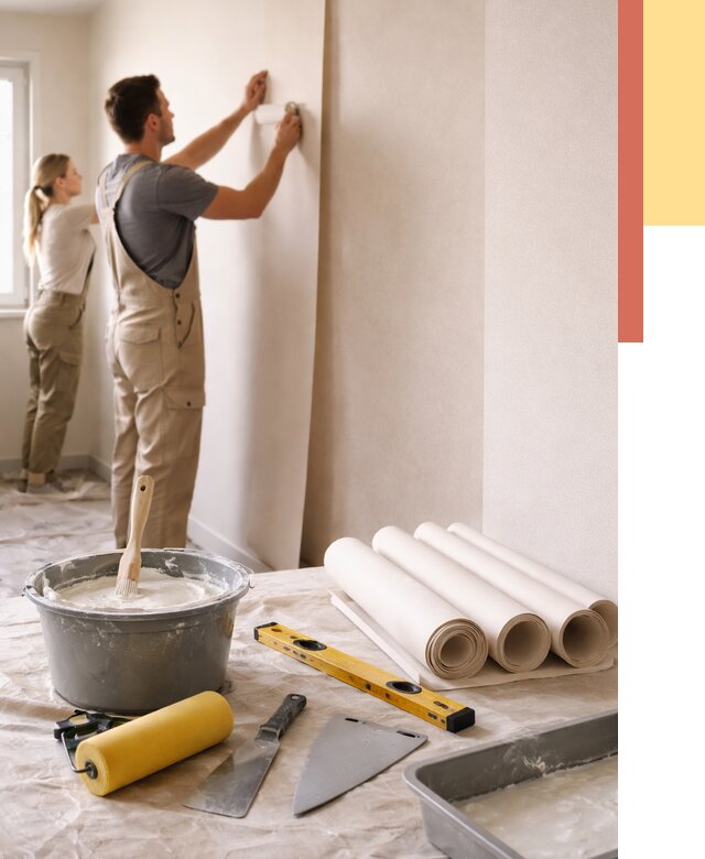 Поклейка бумажных обоев в Комсомольске-на-Амуре от 5612 руб./м2 — быстро и недорого | ОТДЕЛОЧНИК-Кмс