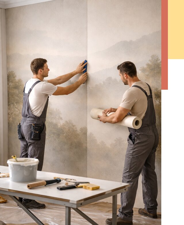 Поклейка фотообоев в Комсомольске-на-Амуре от 8673 руб/м² — быстро и недорого | ОТДЕЛОЧНИК-Кмс