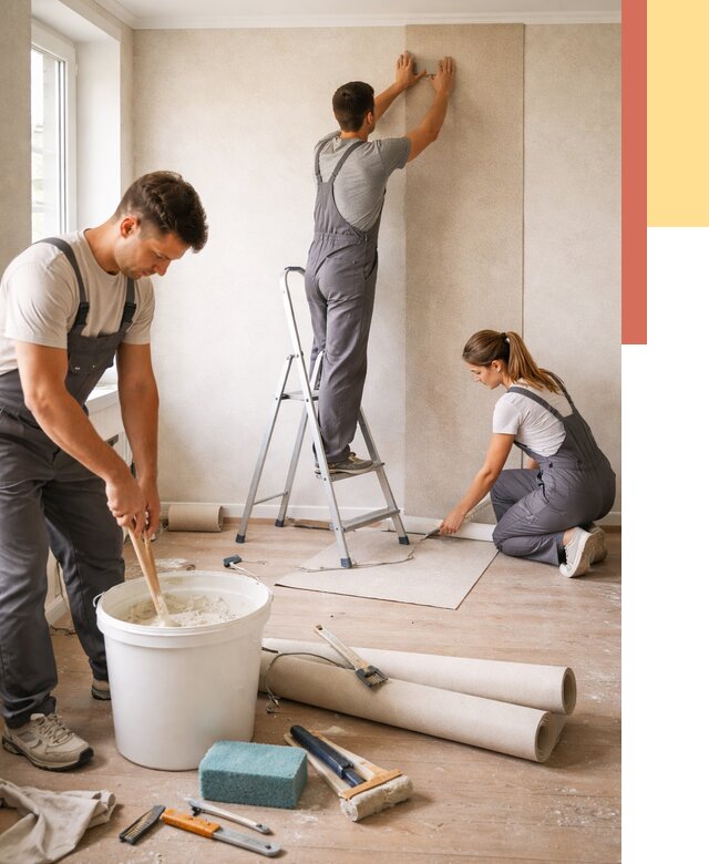 Оклейка стен обоями в Комсомольске-на-Амуре от 3571 руб/м2 — быстро и недорого | ОТДЕЛОЧНИК-Кмс