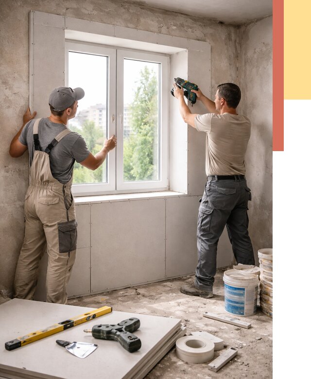 Монтаж откосов из гипсокартона в Комсомольске-на-Амуре от 4592 руб. под ключ | ОТДЕЛОЧНИК-Кмс