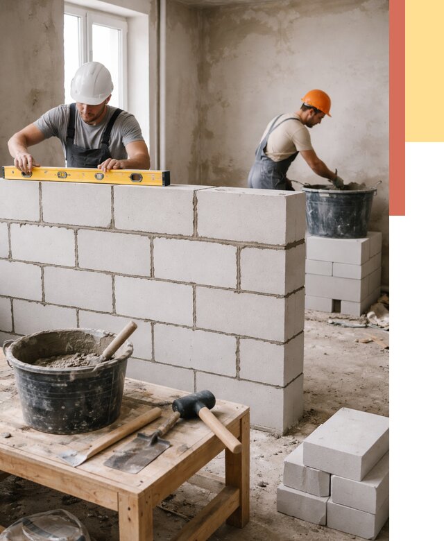 Кладка перегородок из газобетона в Комсомольске-на-Амуре от 3265 руб. под ключ | ОТДЕЛОЧНИК-Кмс