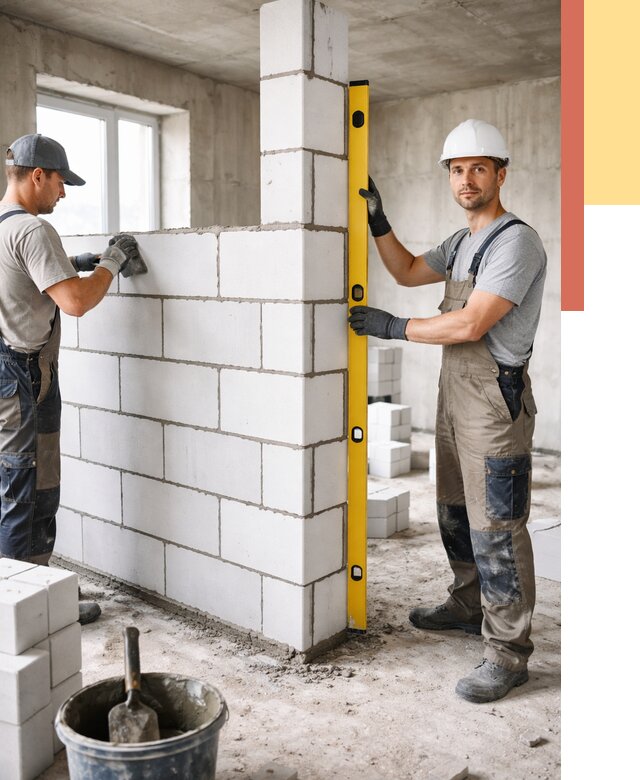 Кладка перегородок из пеноблока в Комсомольске-на-Амуре от 1837 руб. под ключ | ОТДЕЛОЧНИК-Кмс