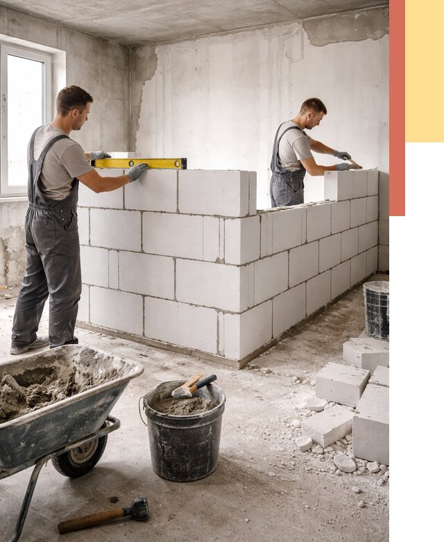 Кладка перегородок из ПГП в Комсомольске-на-Амуре от 2551 руб./м2 — монтаж и возведение под ключ | ОТДЕЛОЧНИК-Кмс