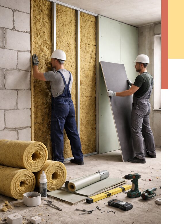 Шумоизоляция перегородок из блоков в Комсомольске-на-Амуре от 1888 руб./м² — быстро и недорого | ОТДЕЛОЧНИК-Кмс