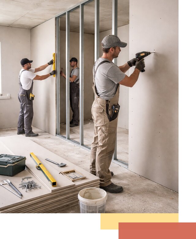 Однослойная перегородка из гипсокартона в Комсомольске-на-Амуре под ключ, монтаж и отделка