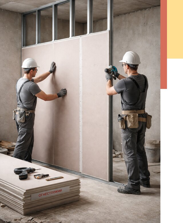 Перегородка из огнестойкого гипсокартона в Комсомольске-на-Амуре от 1888 руб. под ключ | ОТДЕЛОЧНИК-Кмс