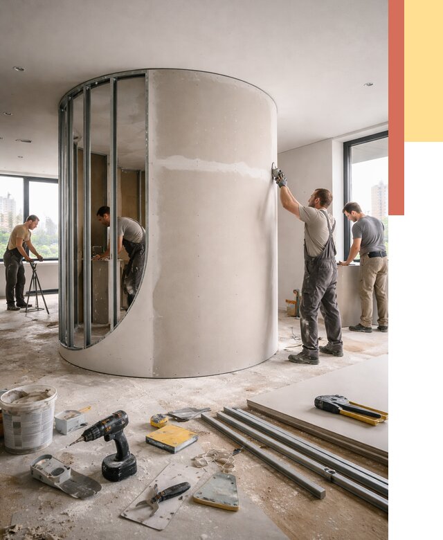 Радиусная перегородка из гипсокартона в Комсомольске-на-Амуре от 2959 руб. под ключ | ОТДЕЛОЧНИК-Кмс