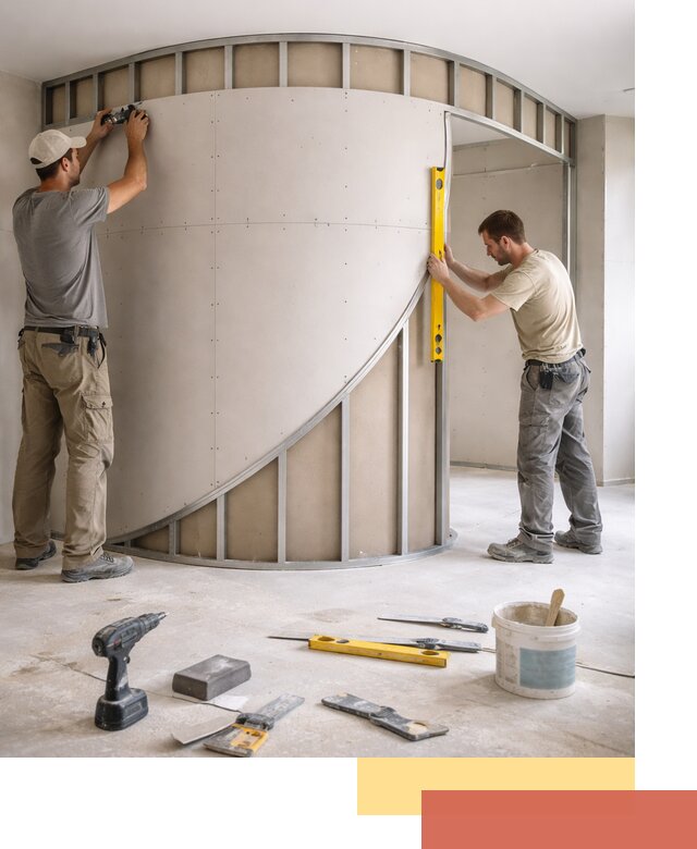 Радиусная перегородка из гипсокартона в Комсомольске-на-Амуре под ключ