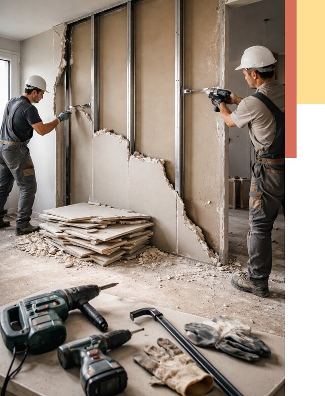 Демонтаж перегородки из гипсокартона в Комсомольске-на-Амуре от 1224 руб. быстро и недорого | ОТДЕЛОЧНИК-Кмс