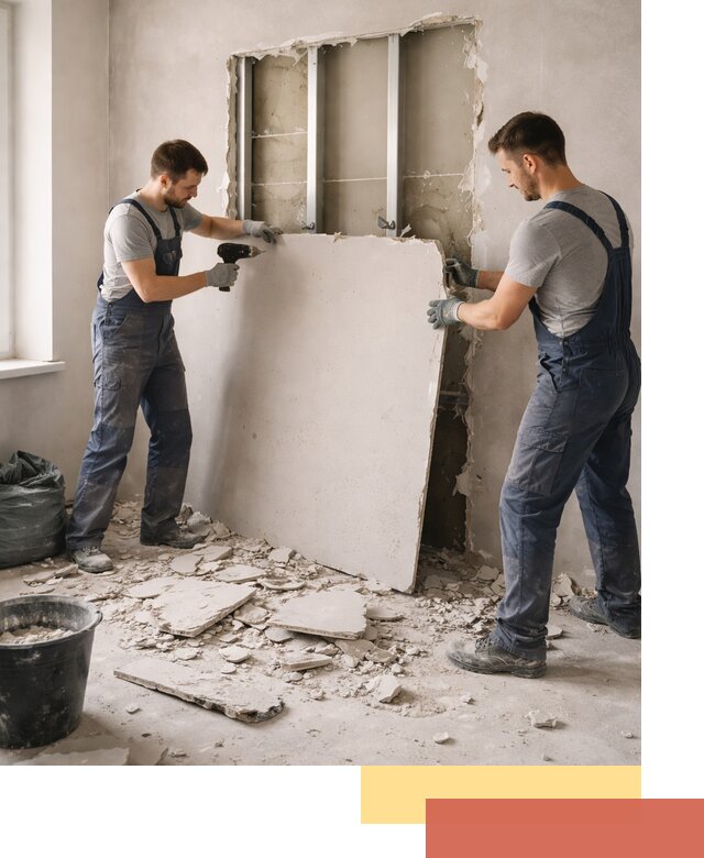 Демонтаж перегородки из гипсокартона в Комсомольске-на-Амуре быстрый и аккуратный