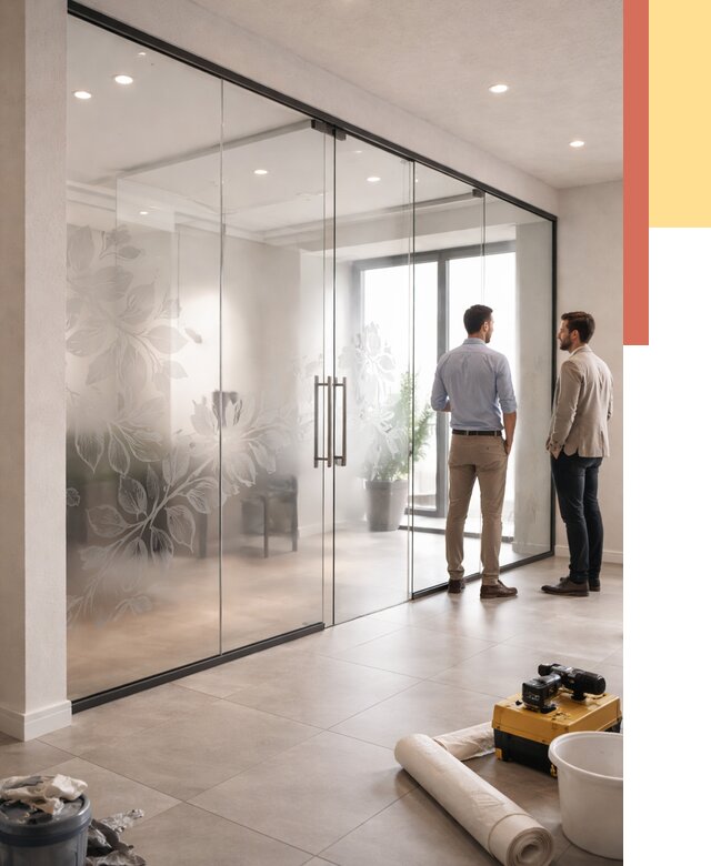 Стеклянные перегородки с рисунком в Комсомольске-на-Амуре от 12755 руб. монтаж и нанесение | ОТДЕЛОЧНИК-Кмс