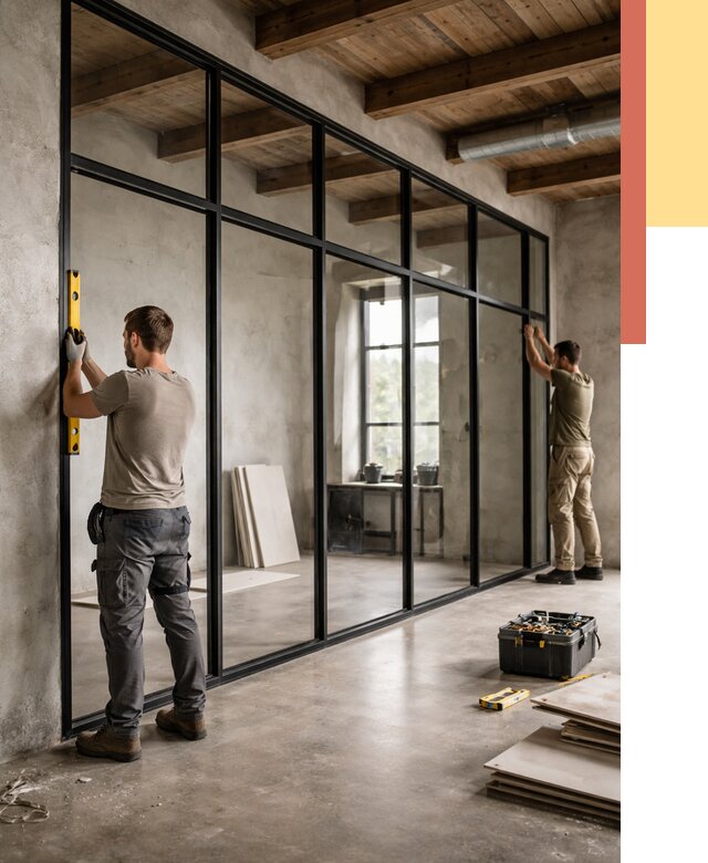 Стеклянные перегородки лофт в Комсомольске-на-Амуре от 10714 руб. под ключ | ОТДЕЛОЧНИК-Кмс