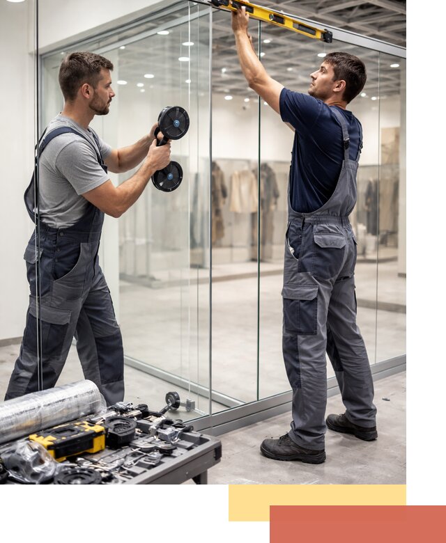 Стеклянные перегородки для магазинов в Комсомольске-на-Амуре — монтаж и установка