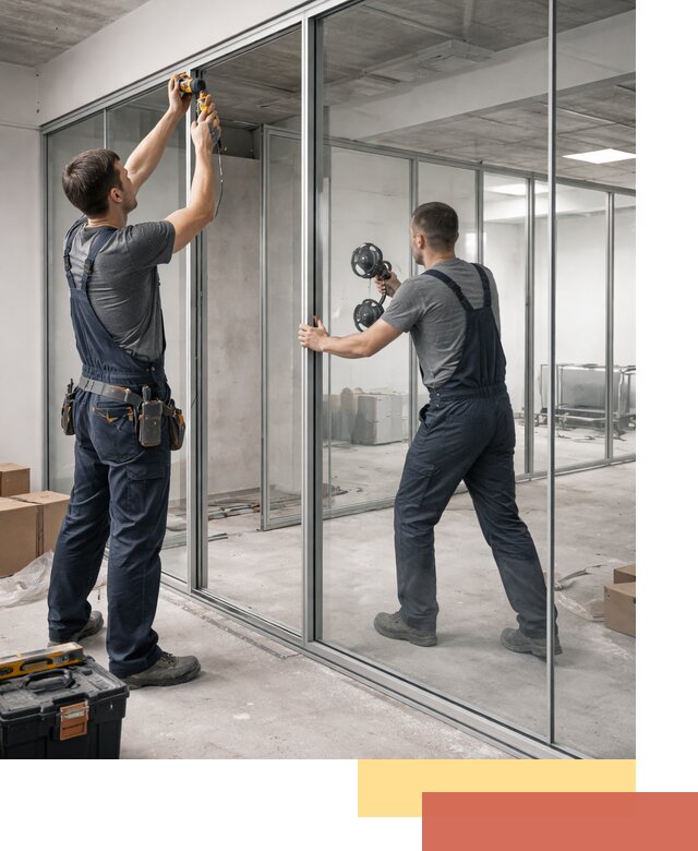 Алюминиевые перегородки со стеклом в Комсомольске-на-Амуре — изготовление и монтаж