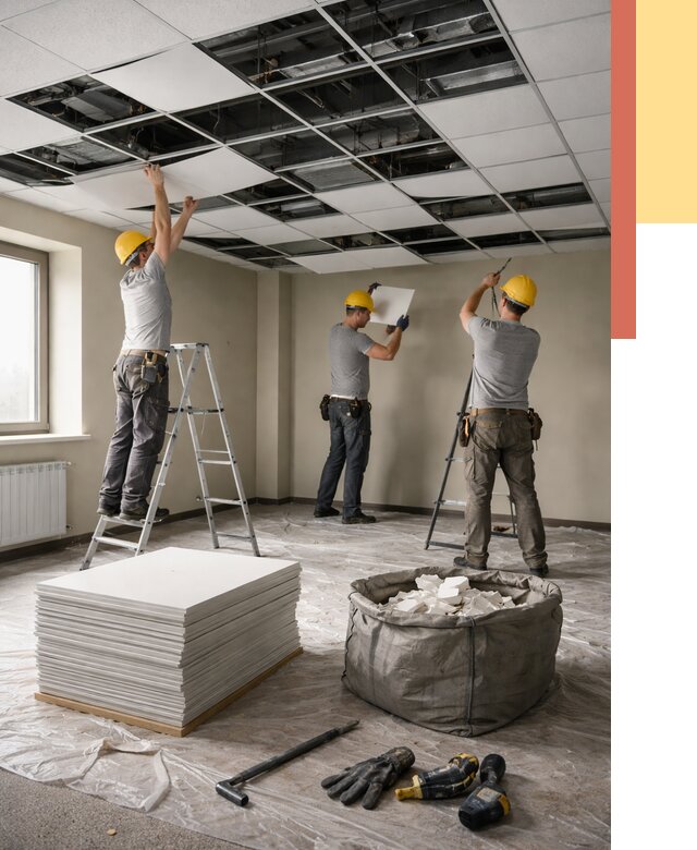 Демонтаж потолка Армстронг в Комсомольске-на-Амуре от 4592 руб. быстро и недорого | ОТДЕЛОЧНИК-Кмс