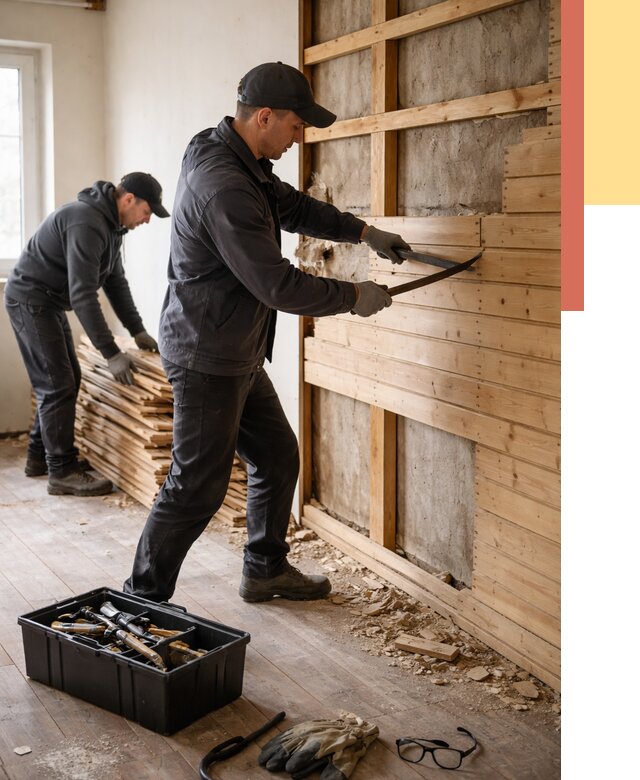 Демонтаж вагонки в Комсомольске-на-Амуре от 3878 руб/м2 — быстро и недорого | ОТДЕЛОЧНИК-Кмс