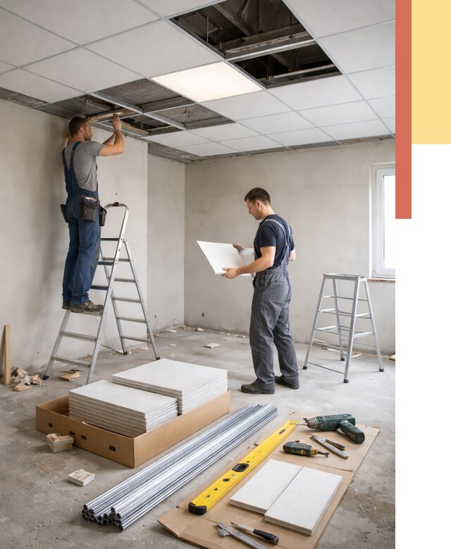 Монтаж потолка армстронг в Комсомольске-на-Амуре от 4592 руб/м2 — быстрая установка под ключ | ОТДЕЛОЧНИК-Кмс