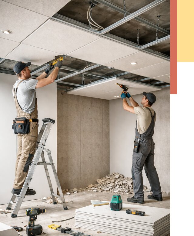 Монтаж акустического потолка в Комсомольске-на-Амуре от 6633 руб/м2 — быстро и недорого | ОТДЕЛОЧНИК-Кмс