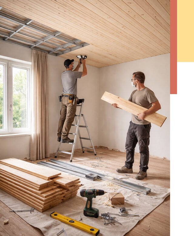 Монтаж потолка из вагонки в Комсомольске-на-Амуре от 6633 руб. | Быстро и недорого — ОТДЕЛОЧНИК-Кмс