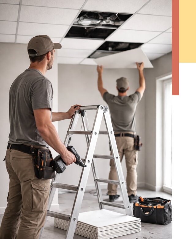 Обслуживание подвесного потолка в Комсомольске-на-Амуре от 3571 руб. — быстро и недорого | ОТДЕЛОЧНИК-Кмс