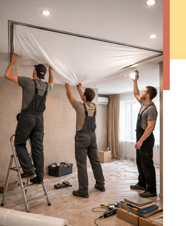 Монтаж ПВХ натяжного потолка в Комсомольске-на-Амуре от 3571 руб. под ключ | ОТДЕЛОЧНИК-Кмс