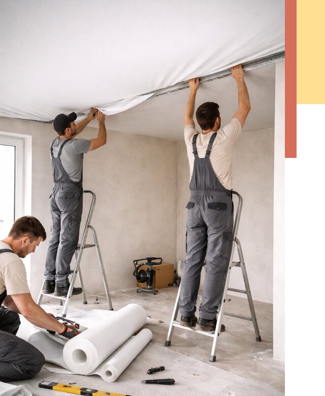 Монтаж тканевого натяжного потолка в Комсомольске-на-Амуре от 3571 руб. под ключ | ОТДЕЛОЧНИК-Кмс