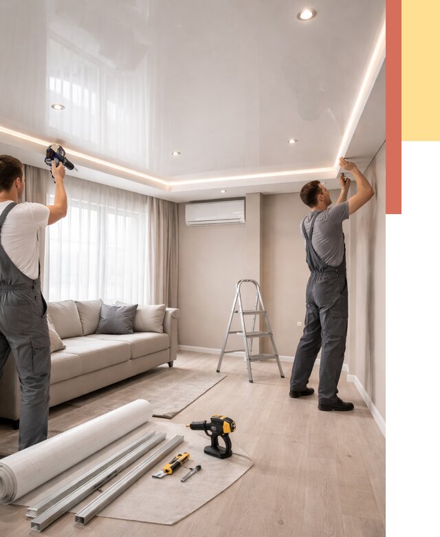 Монтаж глянцевого натяжного потолка в Комсомольске-на-Амуре от 765 руб. под ключ | ОТДЕЛОЧНИК-Кмс