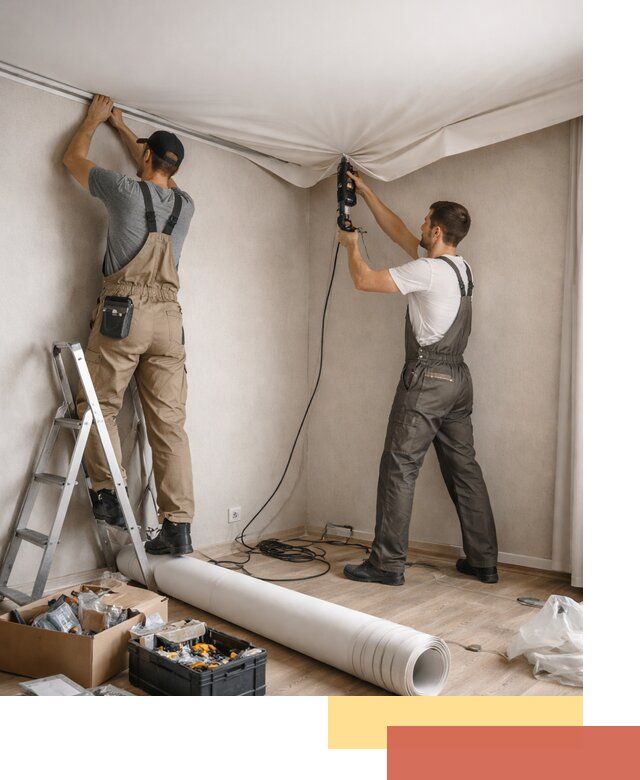 Монтаж цветного натяжного потолка в Комсомольске-на-Амуре за один день