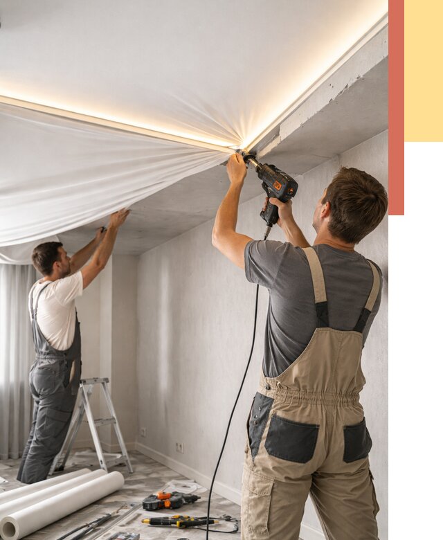 Монтаж натяжного потолка с подсветкой в Комсомольске-на-Амуре от 969 руб. | ОТДЕЛОЧНИК-Кмс