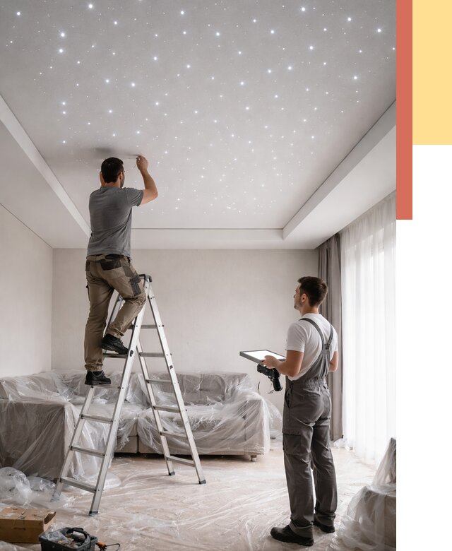 Монтаж натяжного потолка «звездное небо» в Комсомольске-на-Амуре от 6633 руб. | ОТДЕЛОЧНИК-Кмс