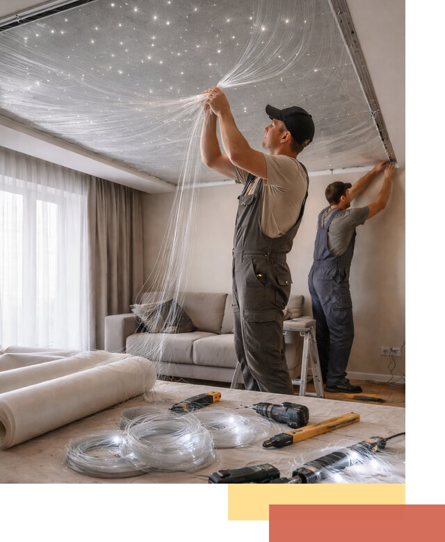 Монтаж натяжного потолка «Звездное небо» в Комсомольске-на-Амуре