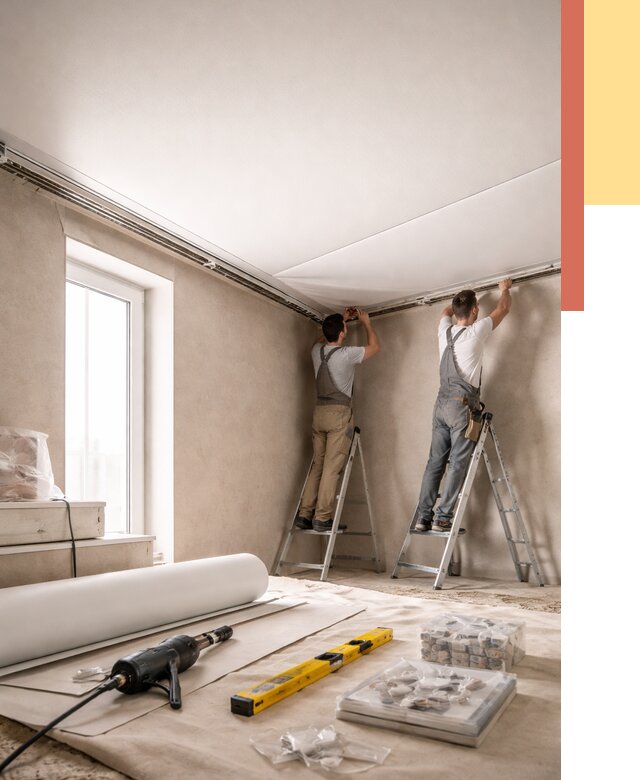 Монтаж натяжного потолка в спальне в Комсомольске-на-Амуре от 3878 руб. под ключ | ОТДЕЛОЧНИК-Кмс