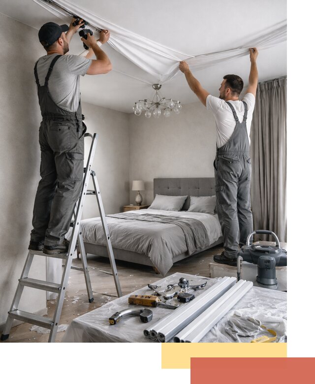 Монтаж натяжного потолка в спальне в Комсомольске-на-Амуре