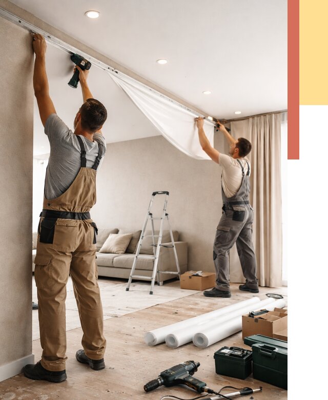 Монтаж натяжного потолка в гостиной в Комсомольске-на-Амуре от 561 руб. | ОТДЕЛОЧНИК-Кмс