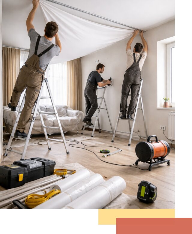 Монтаж натяжного потолка в гостиной в Комсомольске-на-Амуре