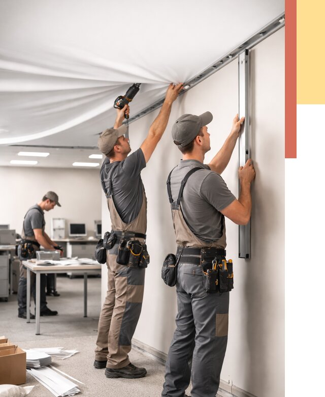 Монтаж натяжного потолка в офисе в Комсомольске-на-Амуре от 459 руб/м² — быстро и недорого | ОТДЕЛОЧНИК-Кмс