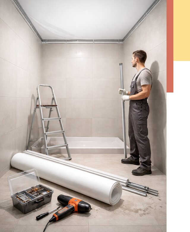 Монтаж натяжного потолка в санузле в Комсомольске-на-Амуре от 1888 руб. — ОТДЕЛОЧНИК-Кмс