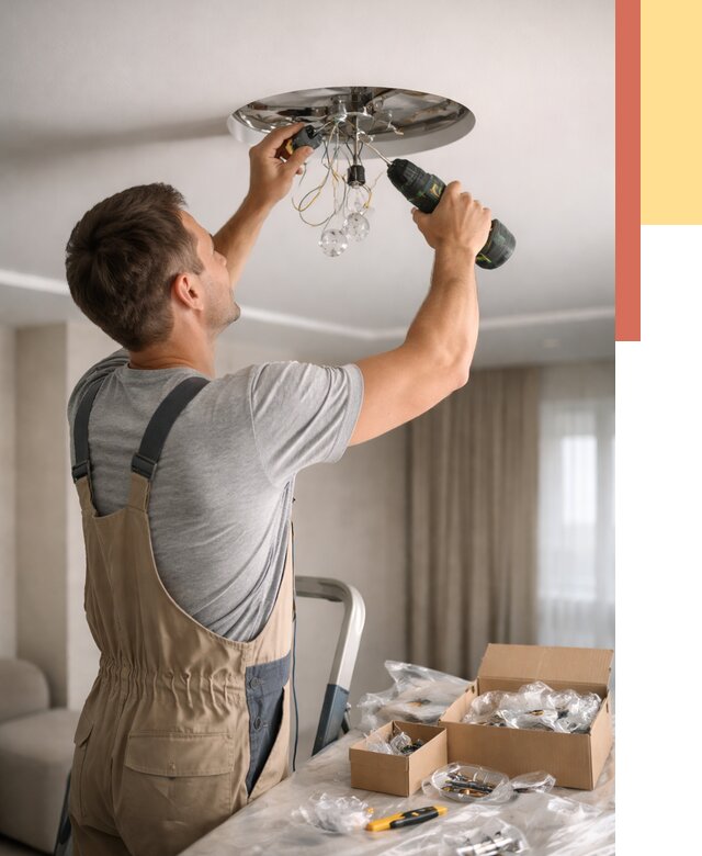 Установка люстры в натяжной потолок в Комсомольске-на-Амуре от 1224 руб. | Быстро и недорого — ОТДЕЛОЧНИК-Кмс