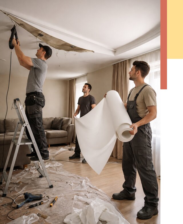 Замена полотна натяжного потолка в Комсомольске-на-Амуре от 9694 руб. быстро и недорого | ОТДЕЛОЧНИК-Кмс