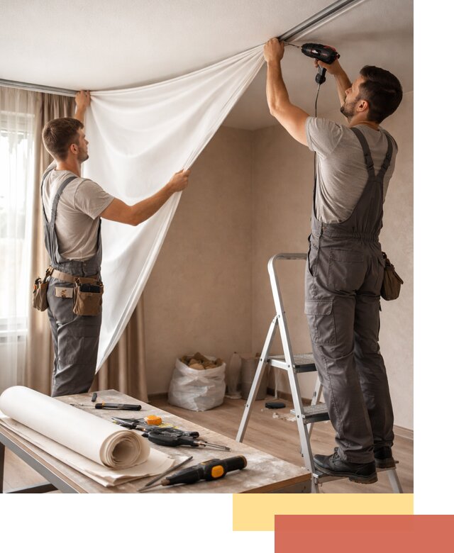 Замена полотна натяжного потолка в Комсомольске-на-Амуре быстро и качественно