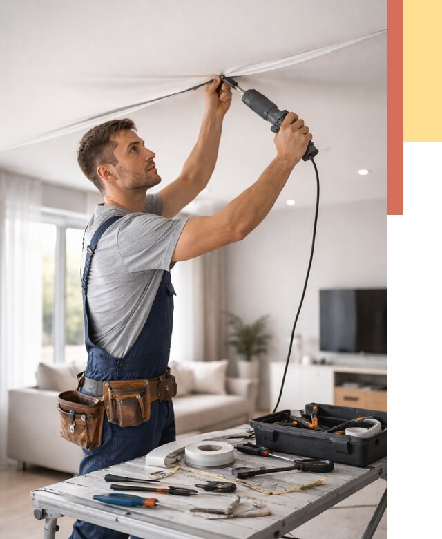 Ремонт натяжных потолков в Комсомольске-на-Амуре от 9694 руб. под ключ — ОТДЕЛОЧНИК-Кмс