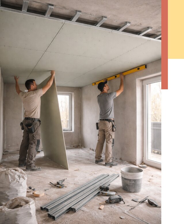 Одноуровневый потолок из гипсокартона в Комсомольске-на-Амуре от 765 руб. — монтаж под ключ | ОТДЕЛОЧНИК-Кмс